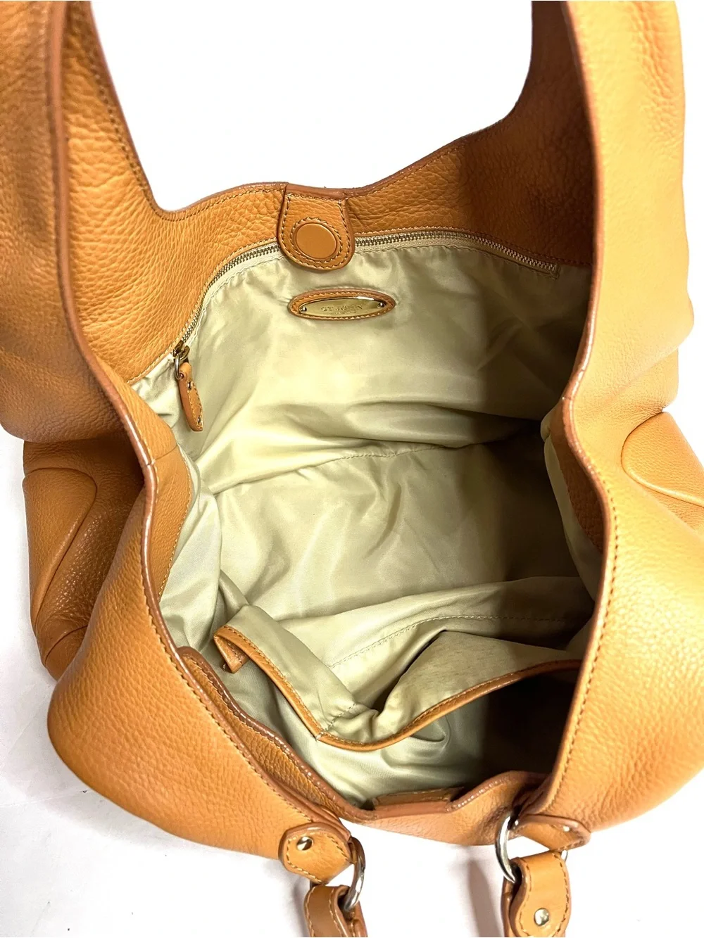 Vintage ST. JOHN Pebbled Leather Hobo Shoulder Bag in Caramel